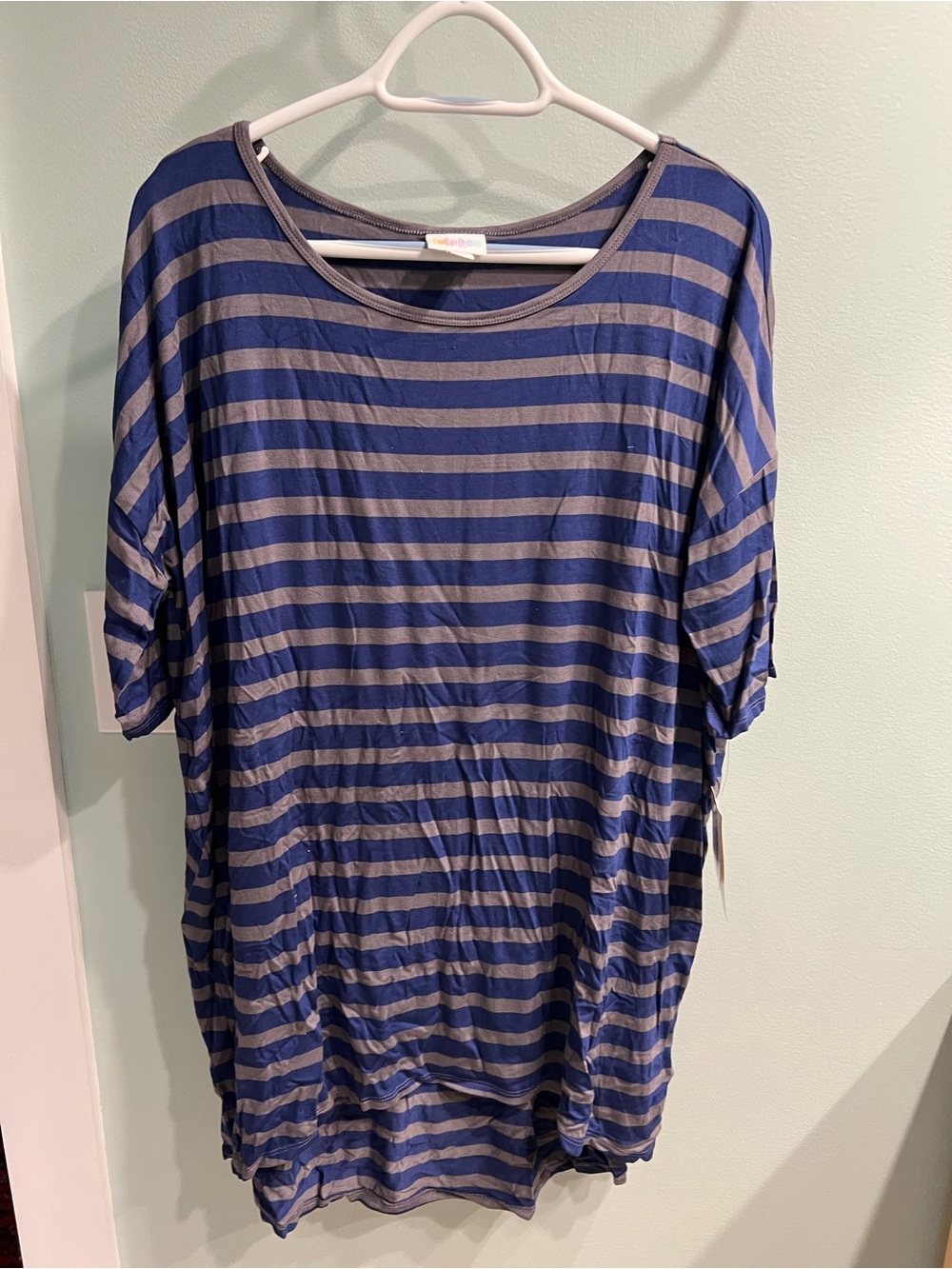 LuLaRoe Striped Tunic in Navy and Gray